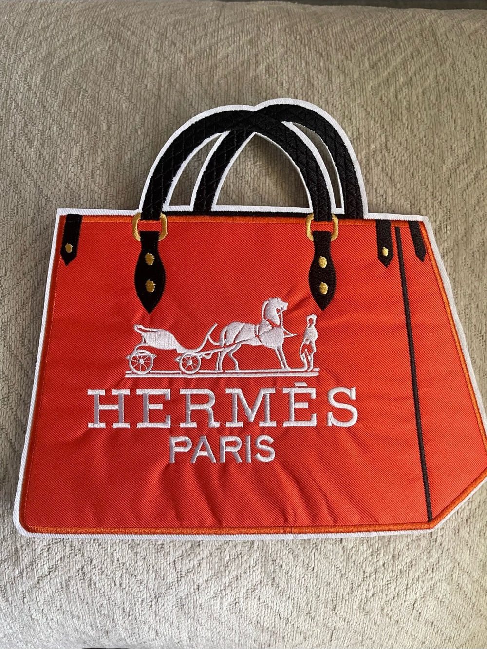 Large Iron on Patch Orange Canvas Tote Accent
